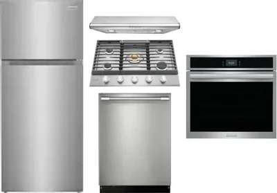 5 Piece Package Includes Refrigerator, Cooktop, Wall Oven, Hood And Dishwasher