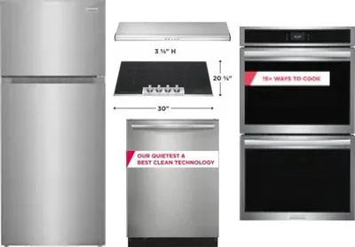 5 Piece Package Includes Refrigerator, Cooktop, Wall Oven, Hood And Dishwasher