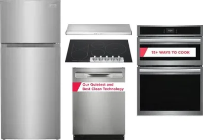 5 Piece Package Includes Refrigerator, Cooktop, Wall Oven, Hood And Dishwasher