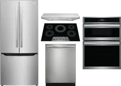 5 Piece Package Includes Refrigerator, Cooktop, Wall Oven, Hood And Dishwasher