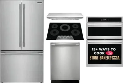 5 Piece Package Includes Refrigerator, Cooktop, Wall Oven, Hood And Dishwasher