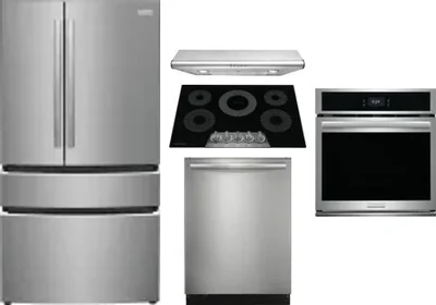 5 Piece Package Includes Refrigerator, Cooktop, Wall Oven, Hood And Dishwasher