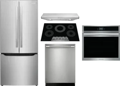 5 Piece Package Includes Refrigerator, Cooktop, Wall Oven, Hood And Dishwasher