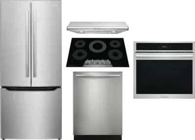 5 Piece Package Includes Refrigerator, Cooktop, Wall Oven, Hood And Dishwasher