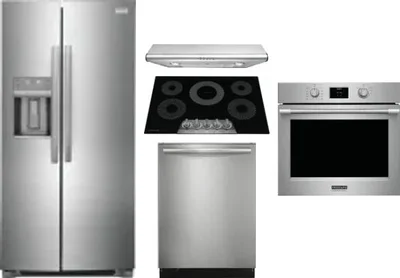 5 Piece Package Includes Refrigerator, Cooktop, Wall Oven, Hood And Dishwasher