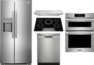 5 Piece Package Includes Refrigerator, Cooktop, Wall Oven, Hood And Dishwasher