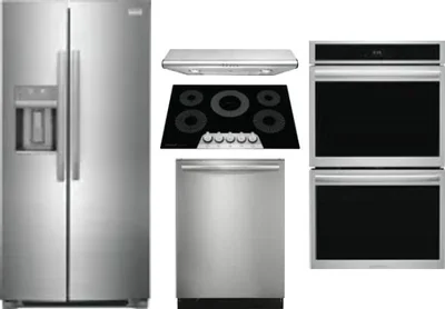 5 Piece Package Includes Refrigerator, Cooktop, Wall Oven, Hood And Dishwasher