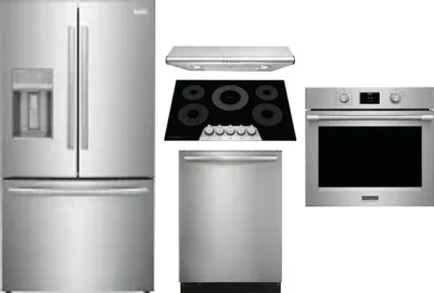 5 Piece Package Includes Refrigerator, Cooktop, Wall Oven, Hood And Dishwasher