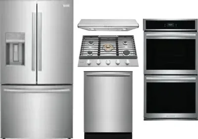 5 Piece Package Includes Refrigerator, Cooktop, Wall Oven, Hood And Dishwasher