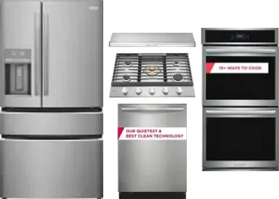 5 Piece Package Includes Refrigerator, Cooktop, Wall Oven, Hood And Dishwasher