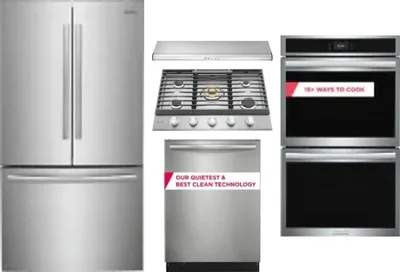 5 Piece Package Includes Refrigerator, Cooktop, Wall Oven, Hood And Dishwasher