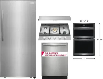 5 Piece Package Includes Refrigerator, Cooktop, Wall Oven, Hood And Dishwasher