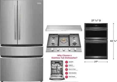 5 Piece Package Includes Refrigerator, Cooktop, Wall Oven, Hood And Dishwasher