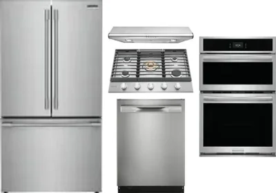 5 Piece Package Includes Refrigerator, Cooktop, Wall Oven, Hood And Dishwasher