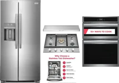 5 Piece Package Includes Refrigerator, Cooktop, Wall Oven, Hood And Dishwasher