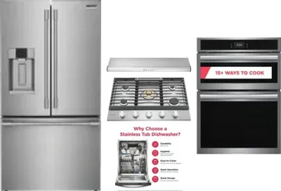 5 Piece Package Includes Refrigerator, Cooktop, Wall Oven, Hood And Dishwasher