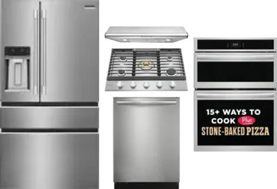 5 Piece Package Includes Refrigerator, Cooktop, Wall Oven, Hood And Dishwasher