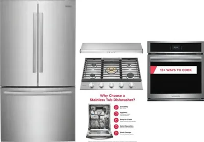5 Piece Package Includes Refrigerator, Cooktop, Wall Oven, Hood And Dishwasher