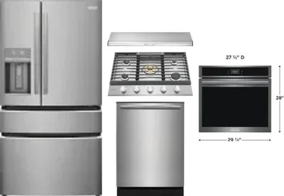 5 Piece Package Includes Refrigerator, Cooktop, Wall Oven, Hood And Dishwasher
