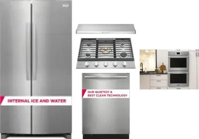 5 Piece Package Includes Refrigerator, Cooktop, Wall Oven, Hood And Dishwasher