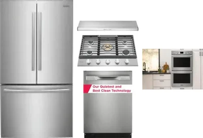 5 Piece Package Includes Refrigerator, Cooktop, Wall Oven, Hood And Dishwasher