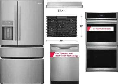 5 Piece Package Includes Refrigerator, Cooktop, Wall Oven, Hood And Dishwasher