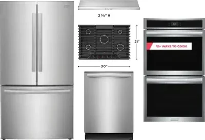5 Piece Package Includes Refrigerator, Cooktop, Wall Oven, Hood And Dishwasher