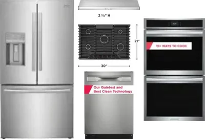 5 Piece Package Includes Refrigerator, Cooktop, Wall Oven, Hood And Dishwasher