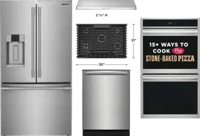 5 Piece Package Includes Refrigerator, Cooktop, Wall Oven, Hood And Dishwasher