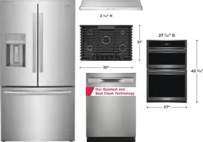 5 Piece Package Includes Refrigerator, Cooktop, Wall Oven, Hood And Dishwasher
