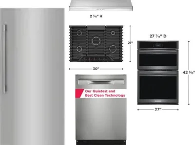5 Piece Package Includes Refrigerator, Cooktop, Wall Oven, Hood And Dishwasher