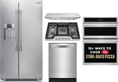 5 Piece Package Includes Refrigerator, Cooktop, Wall Oven, Hood And Dishwasher