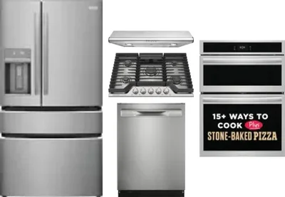 5 Piece Package Includes Refrigerator, Cooktop, Wall Oven, Hood And Dishwasher