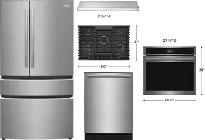 5 Piece Package Includes Refrigerator, Cooktop, Wall Oven, Hood And Dishwasher
