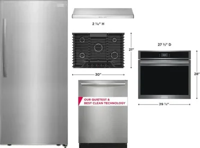 5 Piece Package Includes Refrigerator, Cooktop, Wall Oven, Hood And Dishwasher