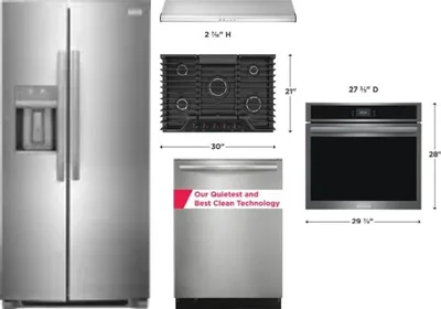 5 Piece Package Includes Refrigerator, Cooktop, Wall Oven, Hood And Dishwasher