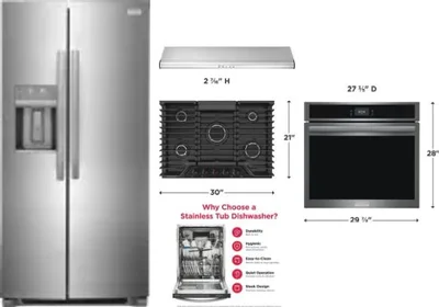 5 Piece Package Includes Refrigerator, Cooktop, Wall Oven, Hood And Dishwasher