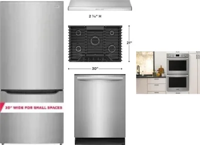 5 Piece Package Includes Refrigerator, Cooktop, Wall Oven, Hood And Dishwasher