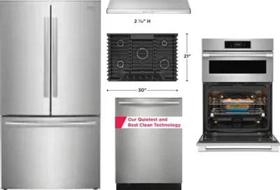 5 Piece Package Includes Refrigerator, Cooktop, Wall Oven, Hood And Dishwasher