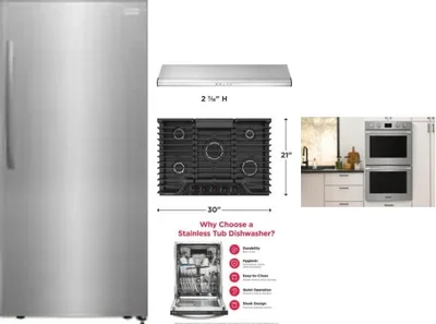 5 Piece Package Includes Refrigerator, Cooktop, Wall Oven, Hood And Dishwasher