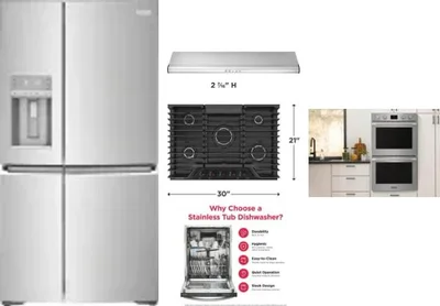5 Piece Package Includes Refrigerator, Cooktop, Wall Oven, Hood And Dishwasher
