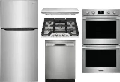 5 Piece Package Includes Refrigerator, Cooktop, Wall Oven, Hood And Dishwasher