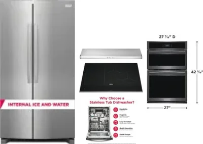 5 Piece Package Includes Refrigerator, Cooktop, Wall Oven, Hood And Dishwasher
