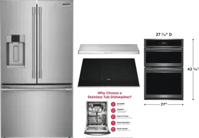 5 Piece Package Includes Refrigerator, Cooktop, Wall Oven, Hood And Dishwasher