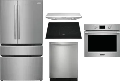 5 Piece Package Includes Refrigerator, Cooktop, Wall Oven, Hood And Dishwasher