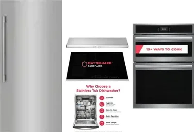 5 Piece Package Includes Refrigerator, Cooktop, Wall Oven, Hood And Dishwasher