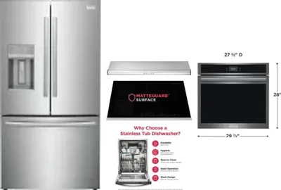 5 Piece Package Includes Refrigerator, Cooktop, Wall Oven, Hood And Dishwasher