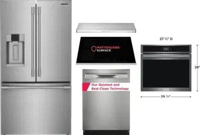 5 Piece Package Includes Refrigerator, Cooktop, Wall Oven, Hood And Dishwasher