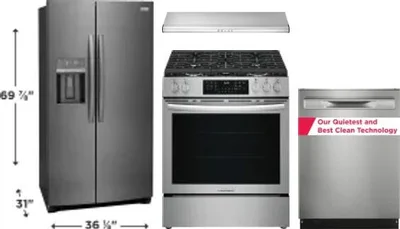 4 Piece Package Includes Refrigerator, Range, Hood And Dishwasher