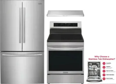 4 Piece Package Includes Refrigerator, Range, Hood And Dishwasher